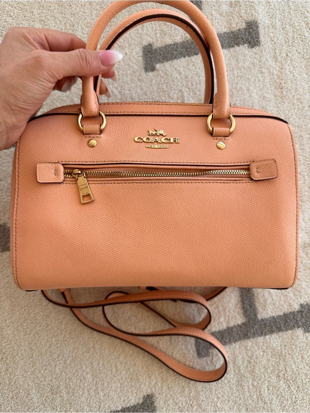 Coach Pebbled Leather Satchel in Peach Rowan 2022